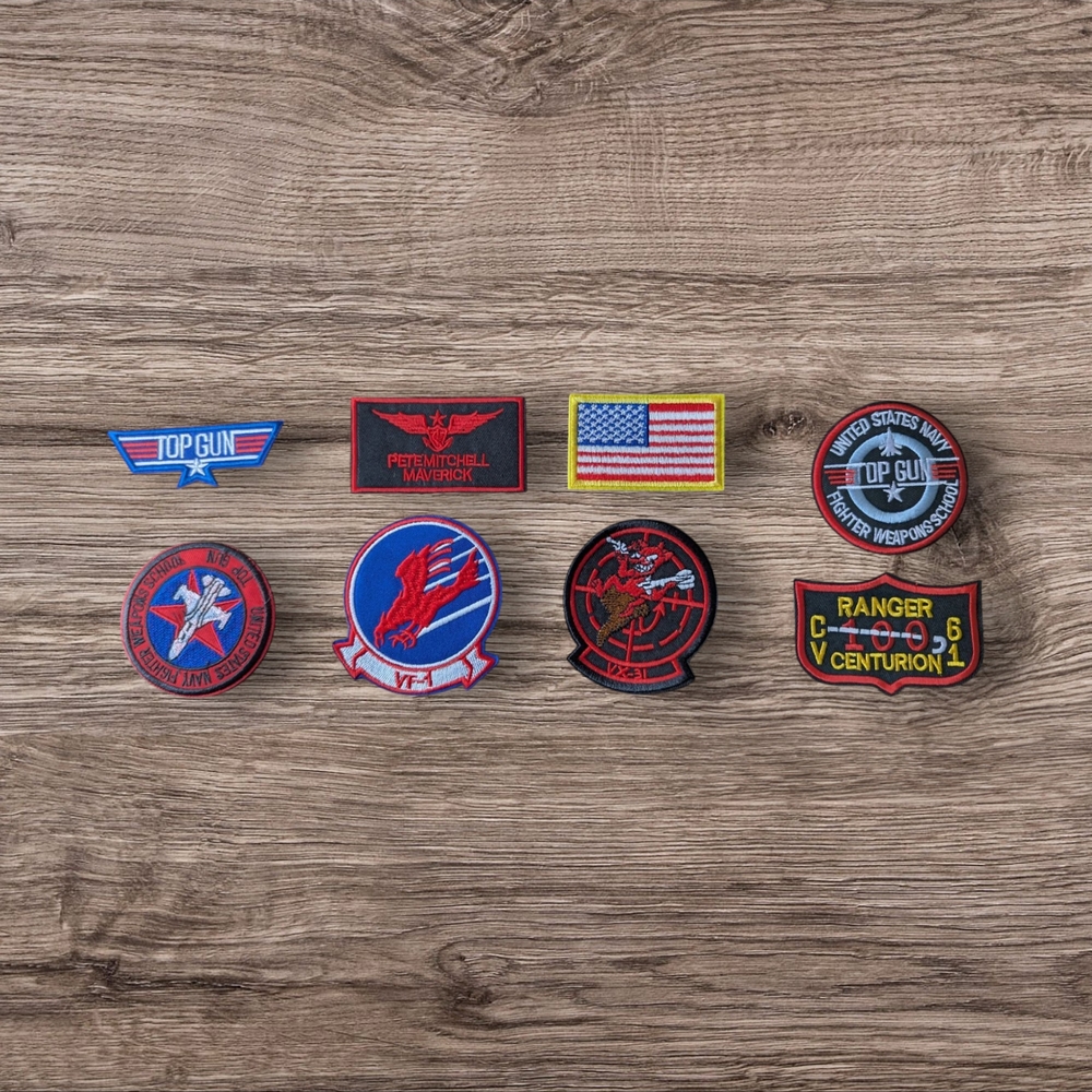 Top Gun Themed Embroidered Iron-on Patches Set Of 8